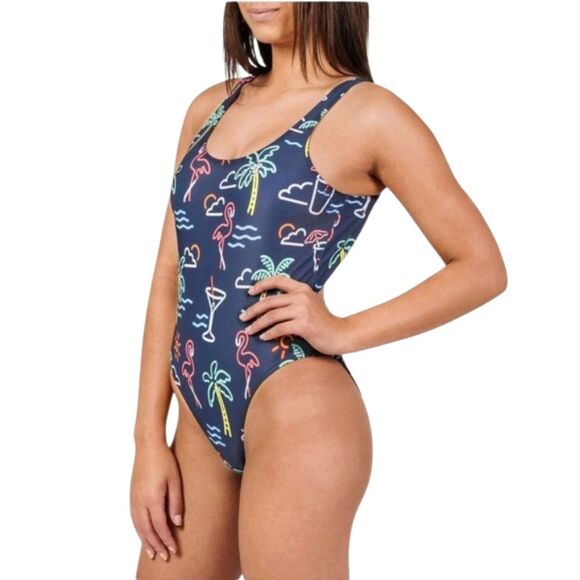 chubbies electric open back one piece swimsuit neon lights size medium - Picture 2 of 6